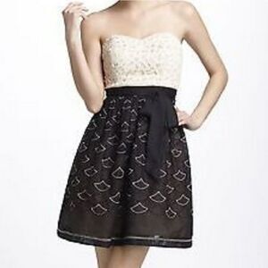 Anthro Meadow Rue Organza Strapless Crochet Lace Embroidered Party Dress Sz 4